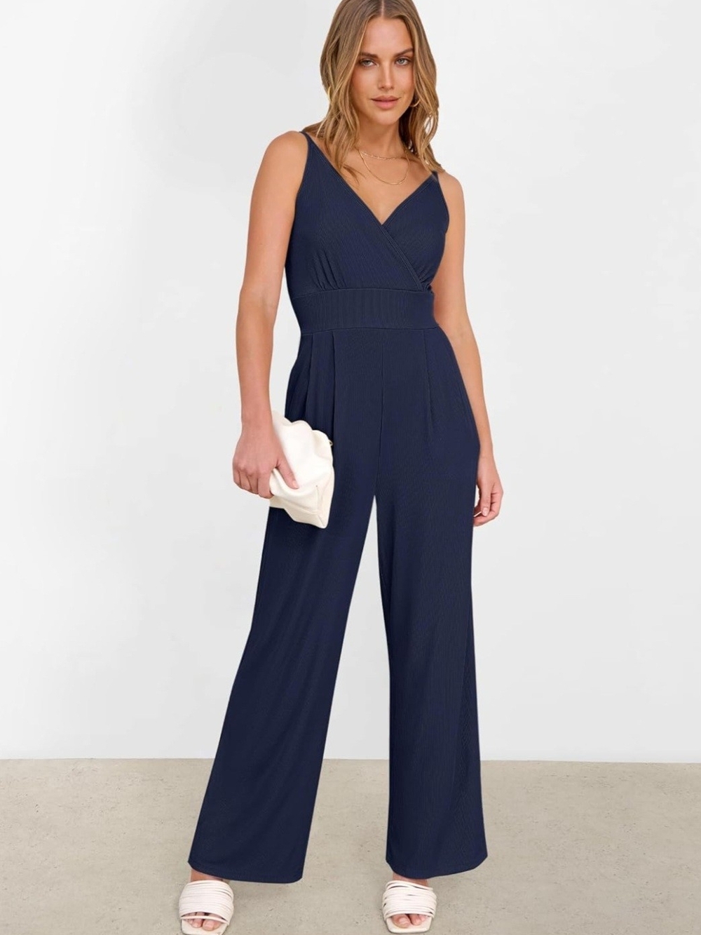 Navy Blue Wide Leg Jumpsuit - Picture 6 of 8